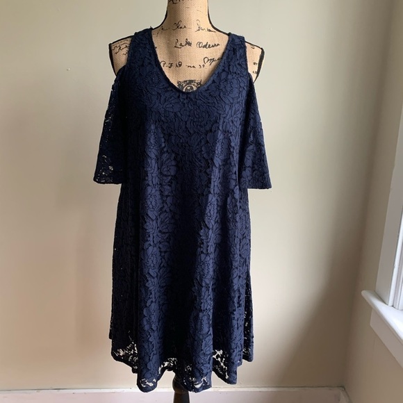 Nanette Lapore blue lace cold shoulder dress 4 - Picture 2 of 13